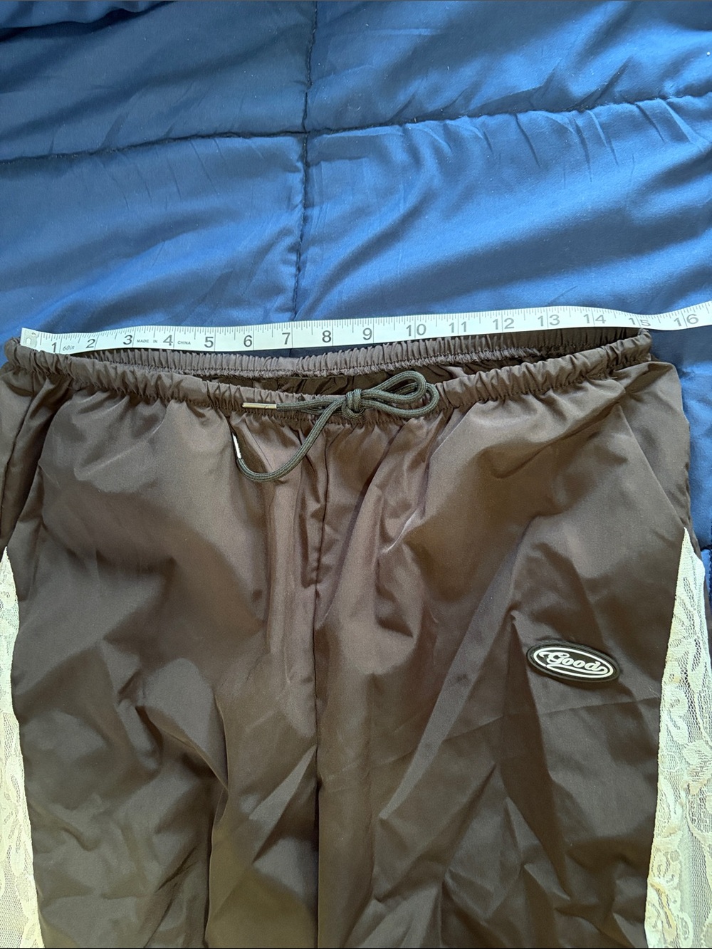 Black Parachute Pants with White Lace - Picture 5 of 10